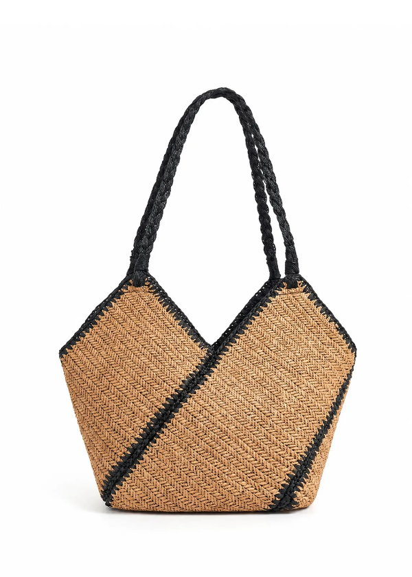 Producto - Cartera Rafia Bicolor Beige con Negro - 0