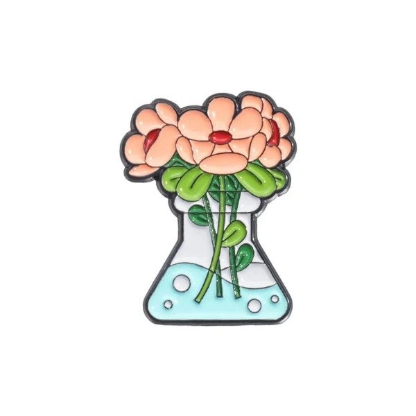 Producto - Pin Botánico - Flores Durazno en Matraz Erlenmeyer