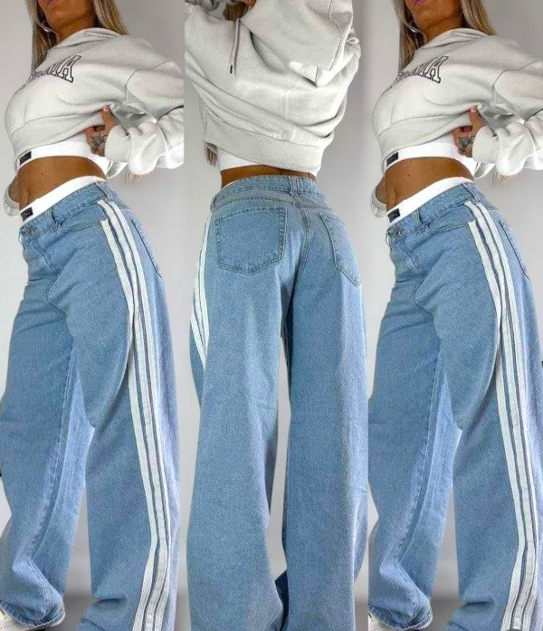 Producto - JEANS WIDE LEG CELESTE 3 LINEAS DAMA
