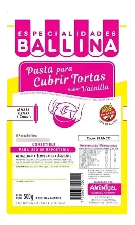 Producto - Pasta ballina para forrar tortas blanca vainilla 500gr