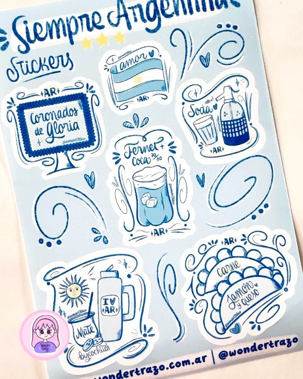 Producto - Plancha de Stickers Ilustrados  Argentina 1