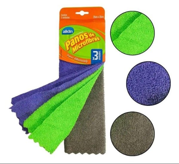 Producto - PAÑO MICROFIBRA 29X29CM - PACK CON 3 UNIDADES DE COLORES