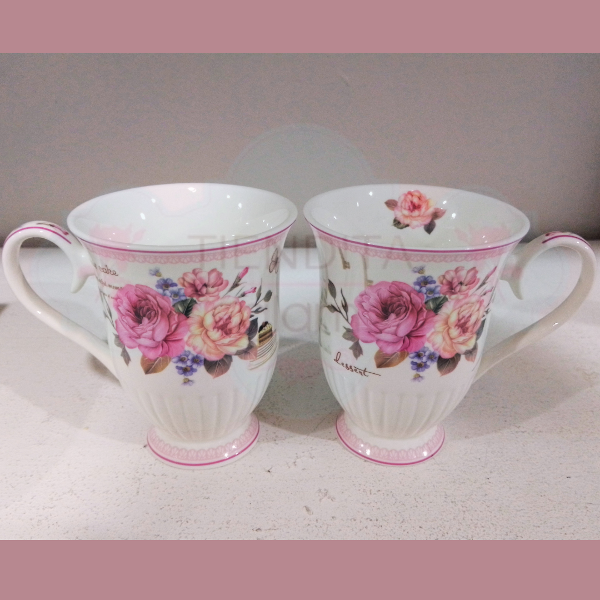 Producto - SET X 2 TAZAS DE PORCELANA VINTAGE ROSA CON CAJA - 1