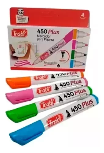 Producto - MARCADOR PIZARRA TRABI 450 RECARGABLE ESTUCHE X4U COLORES FANTASIA.