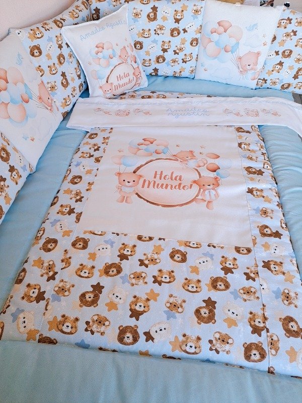 Producto - Set de cuna Oso Hola mundo celeste