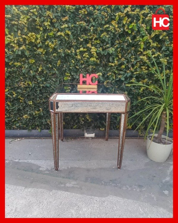 Producto - Mesa auxiliar de estilo Art Déco espejada con cristales biselados y cajón - 0