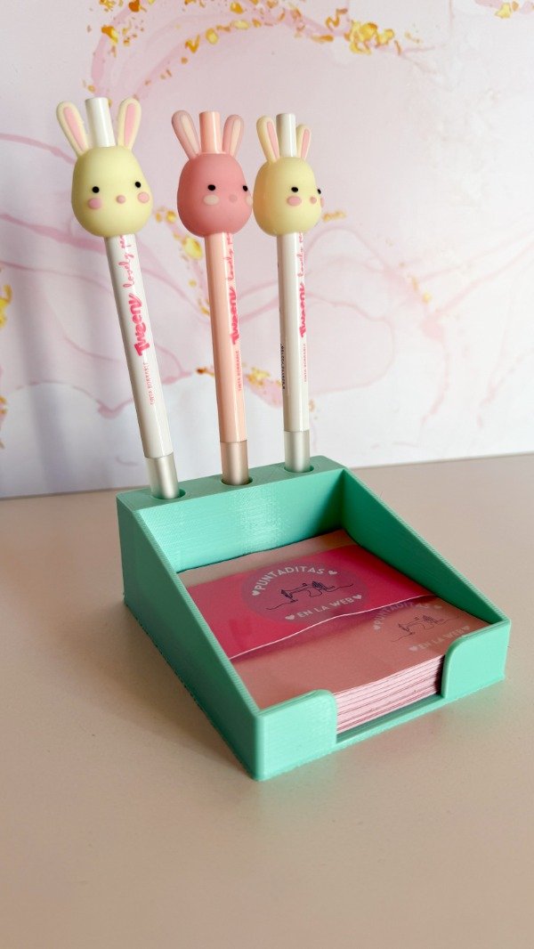 Producto - Porta papelitos y lapicera aqua (Incluye taquito de 100 hojas)