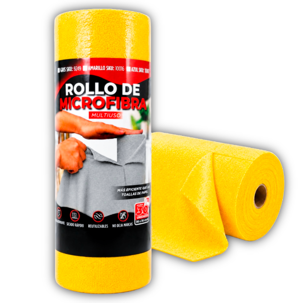 Producto - ROLLO MICROFIBRA 50 UNIDADES 30X30 200GR - AMARILLO REUTILIZABLES 10016