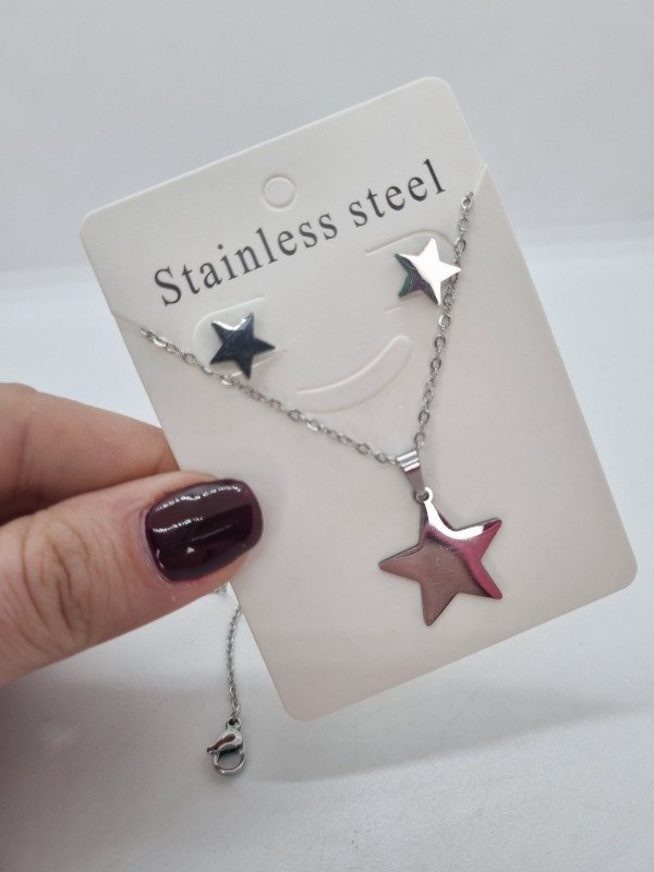 Producto - Set cadena + aritos acero quirurgico estrella