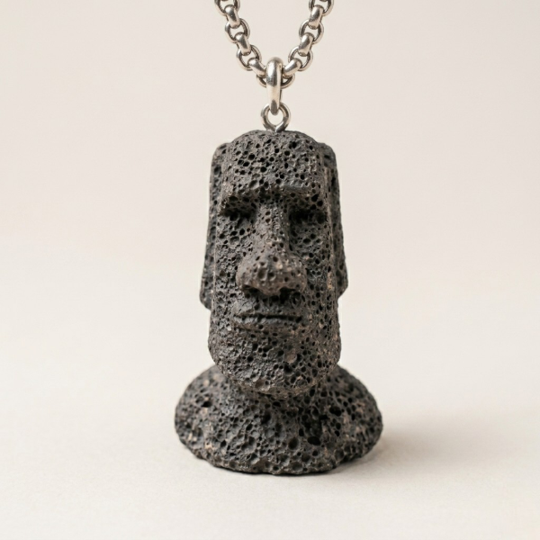 Producto - COLLAR MOAI TIKI RESINA CON CADENA ACERO DE 55CM