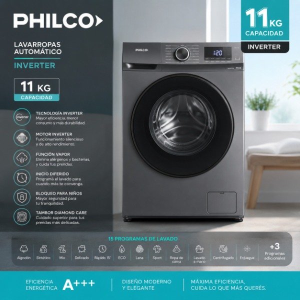 Producto - LAVARROPAS PHILCO CF 11 KG/ 1400 RPM INVERTER (PHLS117-7GN)