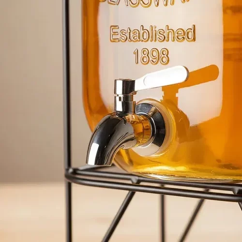 Producto - DISPENSER DE JUGO AGUA CUADRADO DE VIDRIO FRASCO CON BASE METALICA 4 LTS - 1