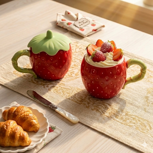 Producto - Taza Frutilla cerámica 350cc + tapa de silicona