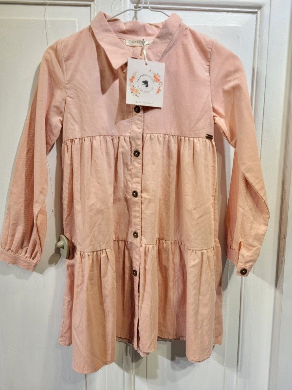 Producto - Vestido CASTORO rosa de corderoy Nuevo c/etiq Talle 14 años - PRECIO: 35X
