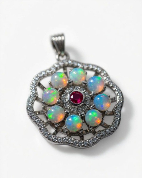 Producto - DIJE ANTI-ESTRÉS GIRATORIO ÓPALO NATURAL PLATA 925