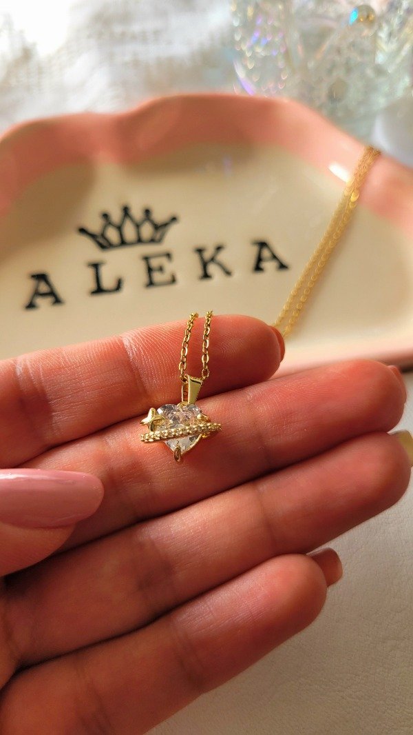 Producto - Collar corazón tira de strass de acero dorado - 1