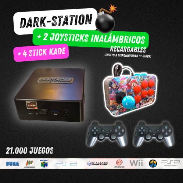 Producto - DARK STATION + 2 JOYSTICKS INALAMRBRICOS + 4 JOYSTICKS ARCADE (STICK-KADE)