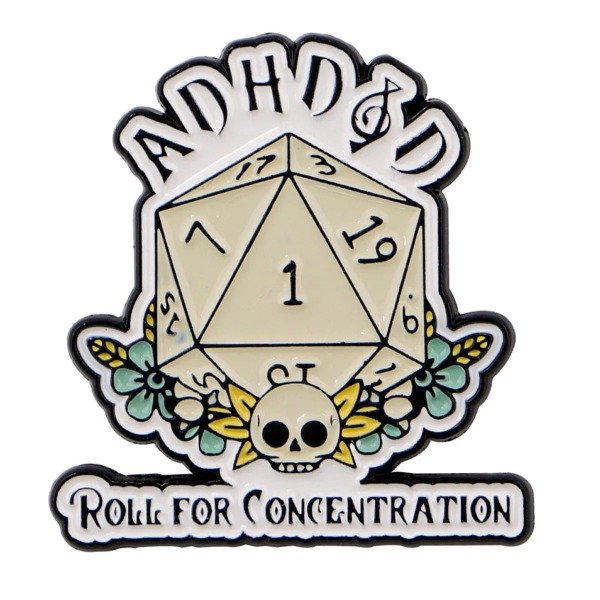 Producto - Pin Dungeons and Dragons - ADHD and D Roll for Concentration D20