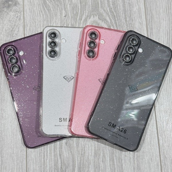 Producto - FUNDA TRANSPARENTE BRILLOS C/ CÁMARA BRILLANTINA A26