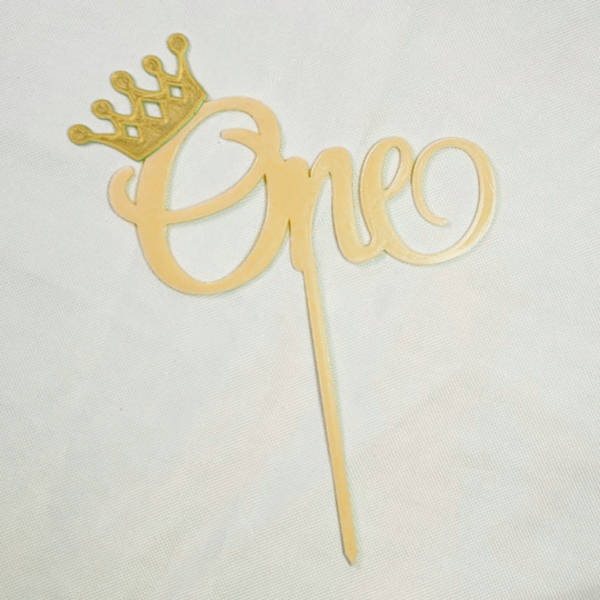 Producto - Cake topper impresion 3D ONE dorado con coronita