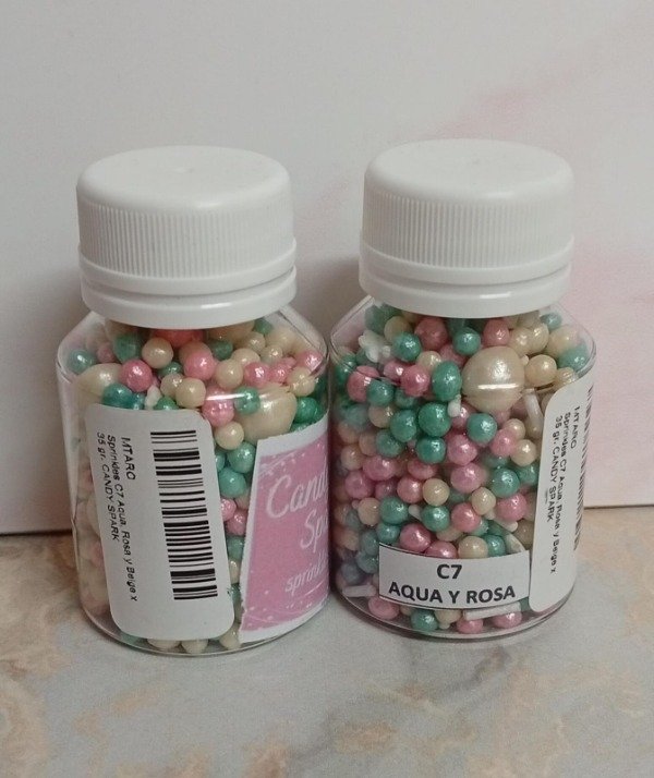 Producto - Sprinkles aqua, rosa y beige x35g