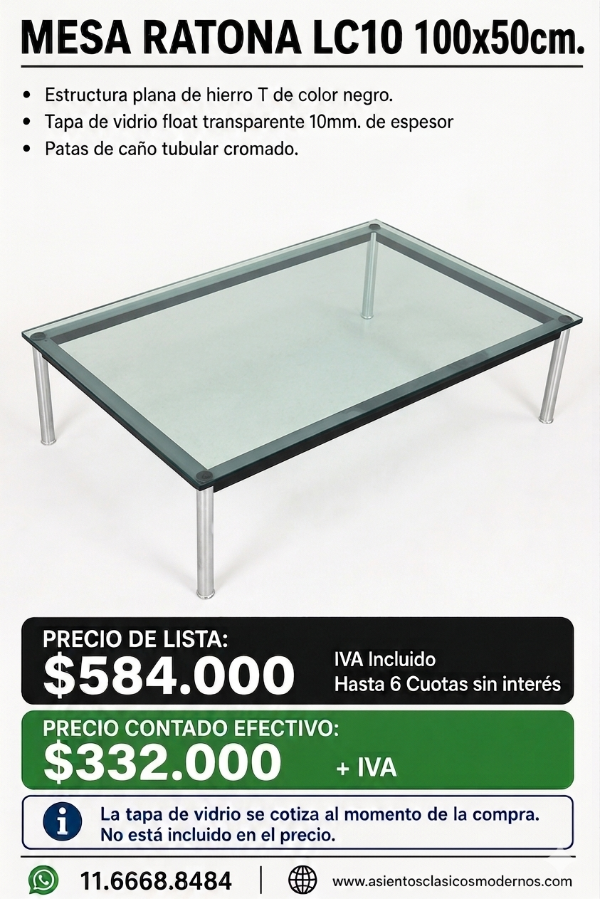 Producto - Mesa Ratona LC10 100x50, Patas Tubular Cromadas, Sin Vidrio!!
