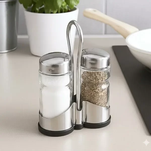 Producto - SET DE SALERO Y PIMENTERO CON SOPORTE DE METAL THE KITCHEN EN CAJA - 2