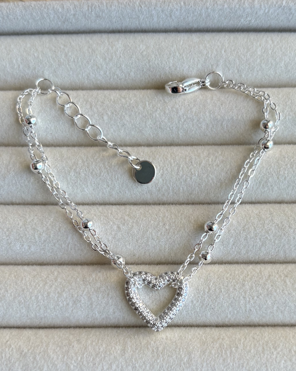 Producto - Pulsera bolitas y corazón de acero blanco 17-20cm