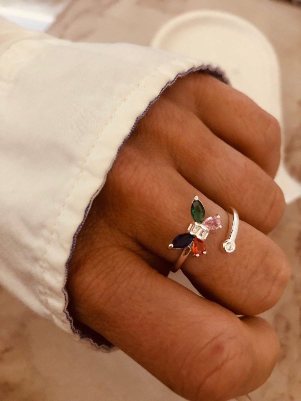 Producto - Anillo Butterfly multicolores micropave Acero Blanco