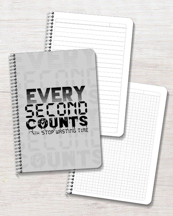 Producto - Cuaderno A5 flex ray/cuadr 60h dis. every second counts