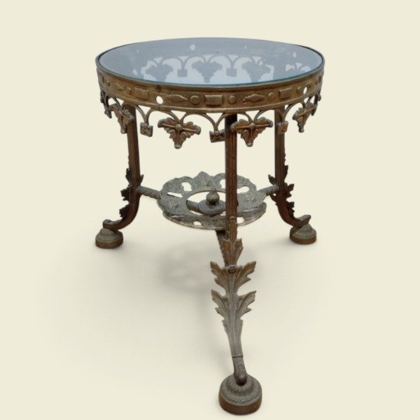 Producto - Mesa auxiliar circular Gueridón de vidrio y bronce - 0
