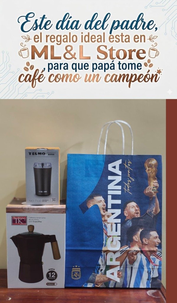 Producto - Cafetera Italiana The Kitchen 12p Negra o Aluminio y Molinillo para cafe Yelmo