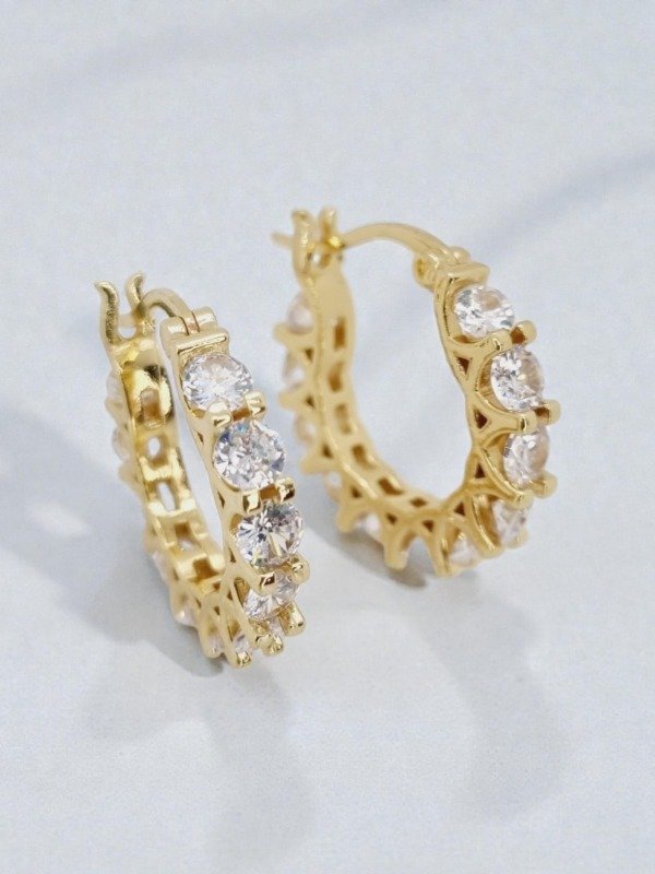 Producto - Aros acero dorado argollita strass engarzados