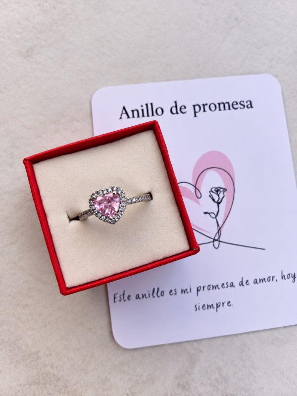 Producto - Anillo de la promesa corazón rosa plateado - 1