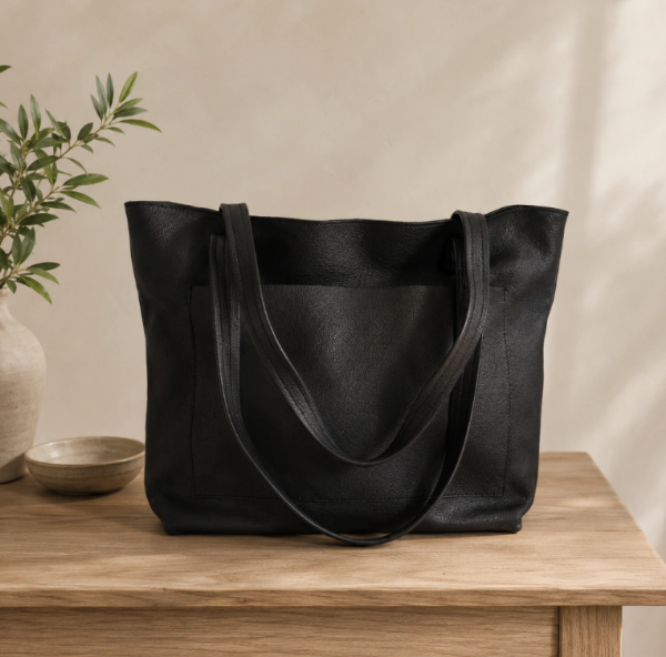 Producto - Cartera Tote con cierre de cuero negro - 1