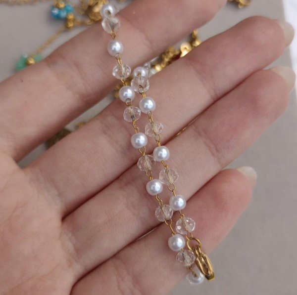 Producto - Pulsera Dorada con Perlitas y Cristales - 1