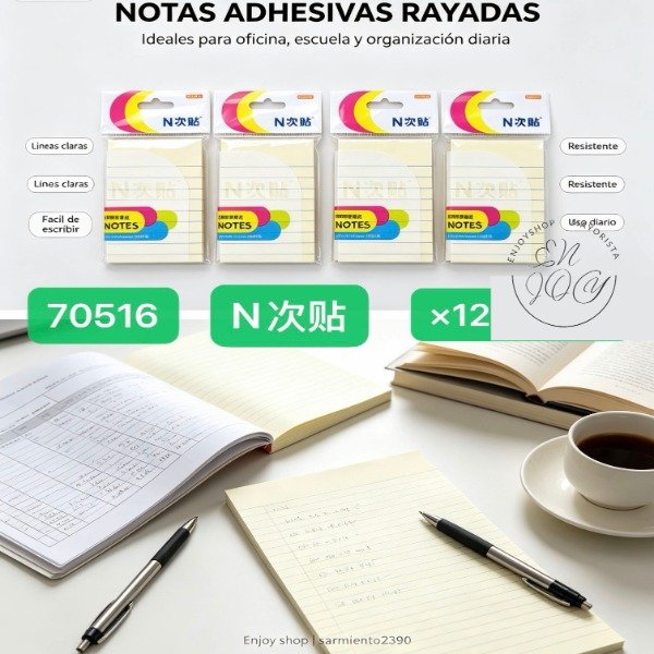 Producto - PACK X12 BLISTER DE NOTAS ADHESIVAS POST-IT RAYADO 70516