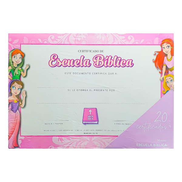 Producto - PROMO Certificados De Escuela Bíblica Para Niñas (PACK X20 UNIDADES)