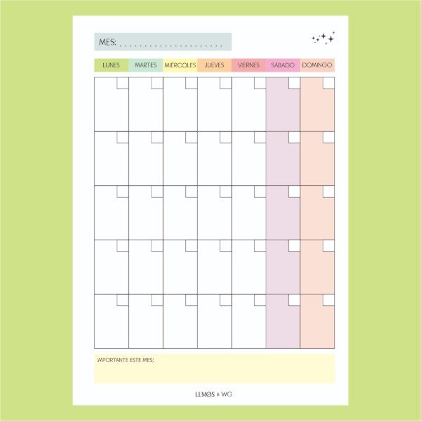 Producto - Planner Mensual Vertical x 12 hojas A5