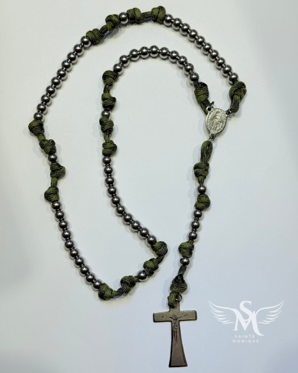 Producto - Rosario de Paracord y acero (verde camuflado)