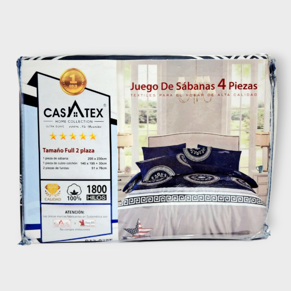 Producto - Juego de Sábanas 2 1/2 plazas Casatex 1800 hilos azul y gris claro trival