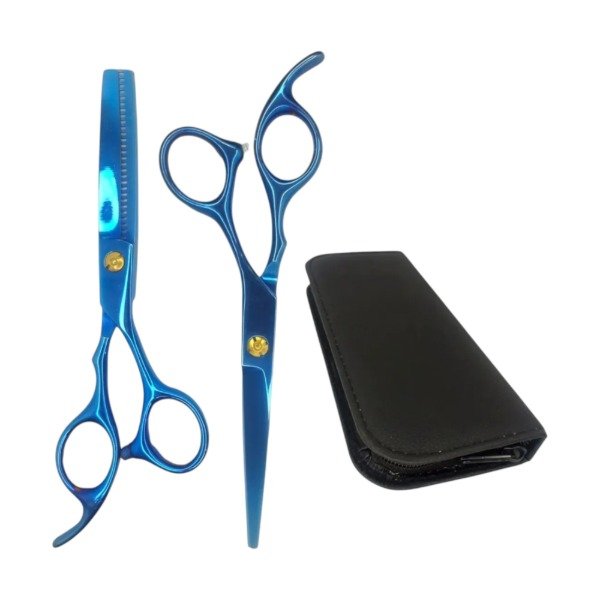 Producto - MOZKU JUEGO DE TIJERAS CORTE + PULIR AZUL CON ESTUCHE