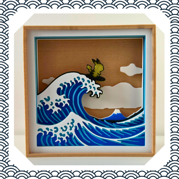 Producto - Cuadro Shadowbox Pikachu en la Gran Ola