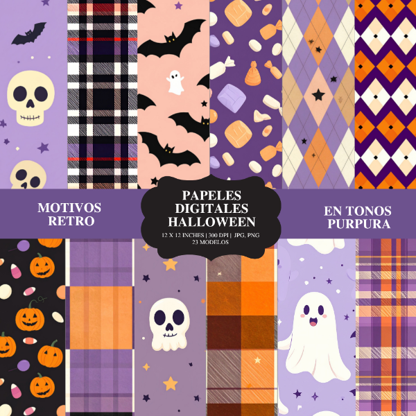 Producto - Archivo Digital: Papeles Halloween Tonos Purpura