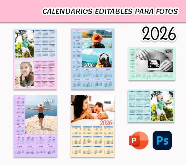 Producto - Calendario 2026 Editable A4 Imprimible en PowerPoint PDF y PSD Personalizable
