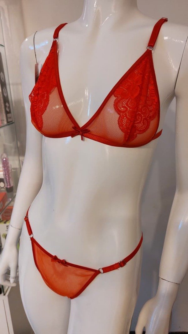 Producto - Conjunto de microtul y encaje rojo - 3