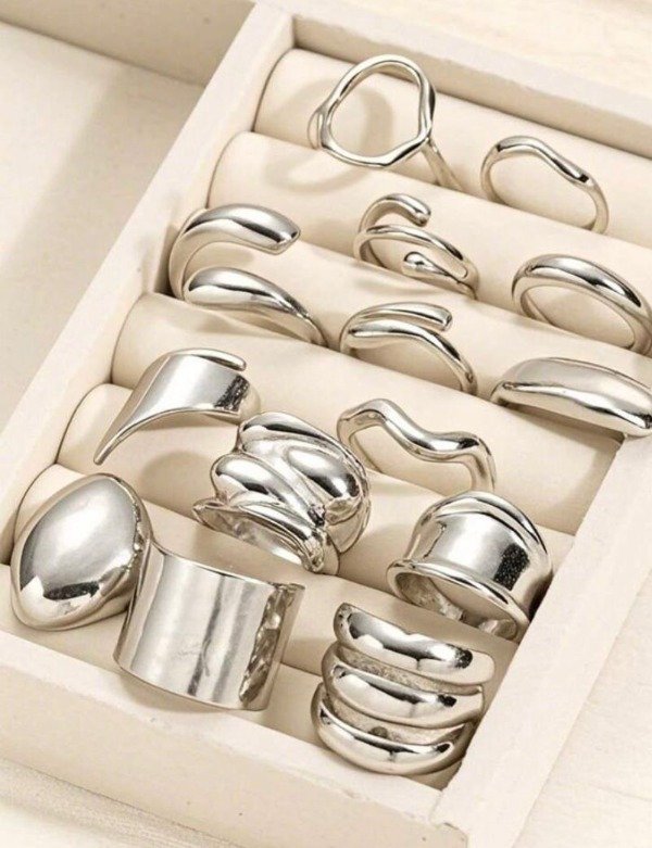 Producto - Set de 14 anillos para foto asimetricos plateados