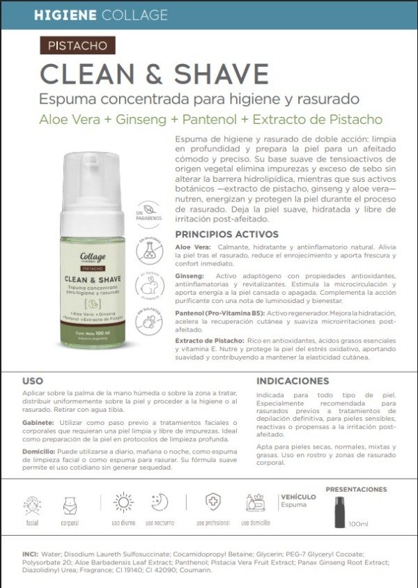 Producto - Collage Espuma de Higiene y Rasurado Clean Shave Pistacho 100ml