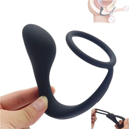 Producto - ESTIMULADOR PROSTÁTICO CON ANILLO SILICONA NEGRO POTENCIA PROLONGADA