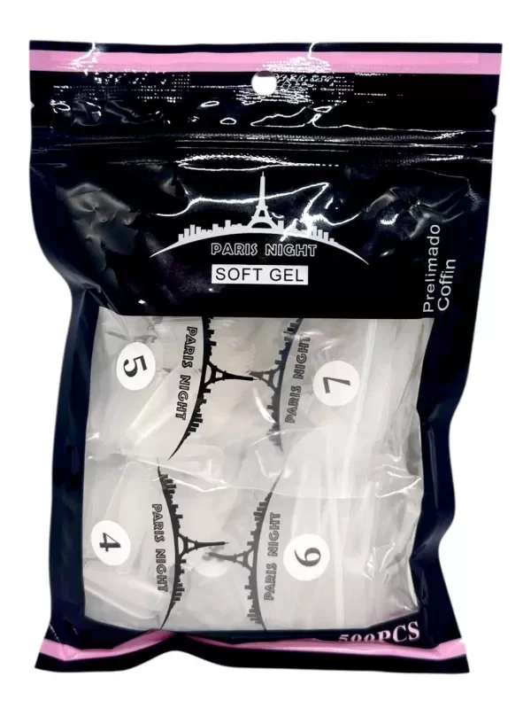 Producto - Tips press on soft Gel Coffin prelimados 500u Paris Night